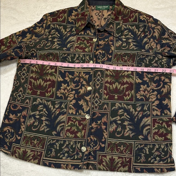 Vintage Moody Tapestry Bold Shoulder Burgundy Navy Paisley Floral Jacket Women L - Picture 6 of 7